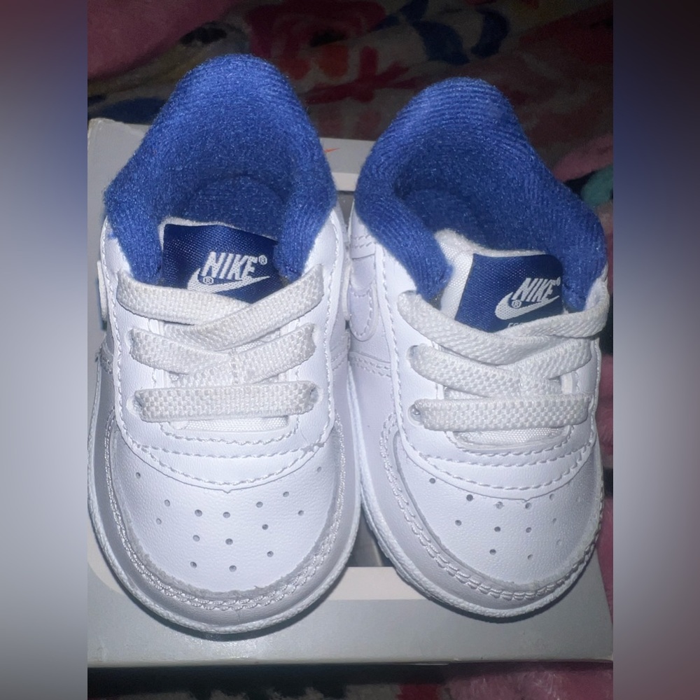 Nike force 1 white/deep royal blue size 2c baby only worn like twice